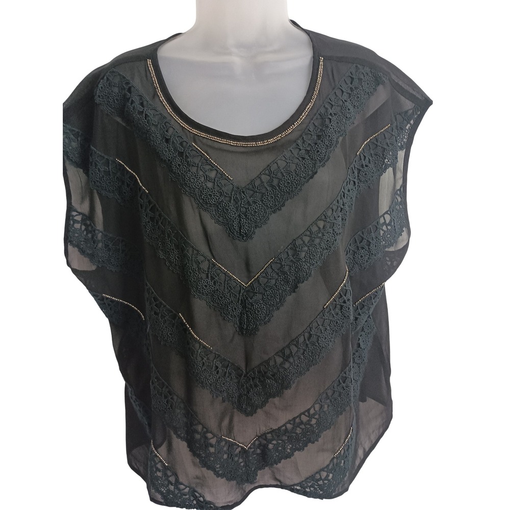 Forever 21 sheer black whimsigoth fairy grunge sleeveless blouse beaded plus 2X